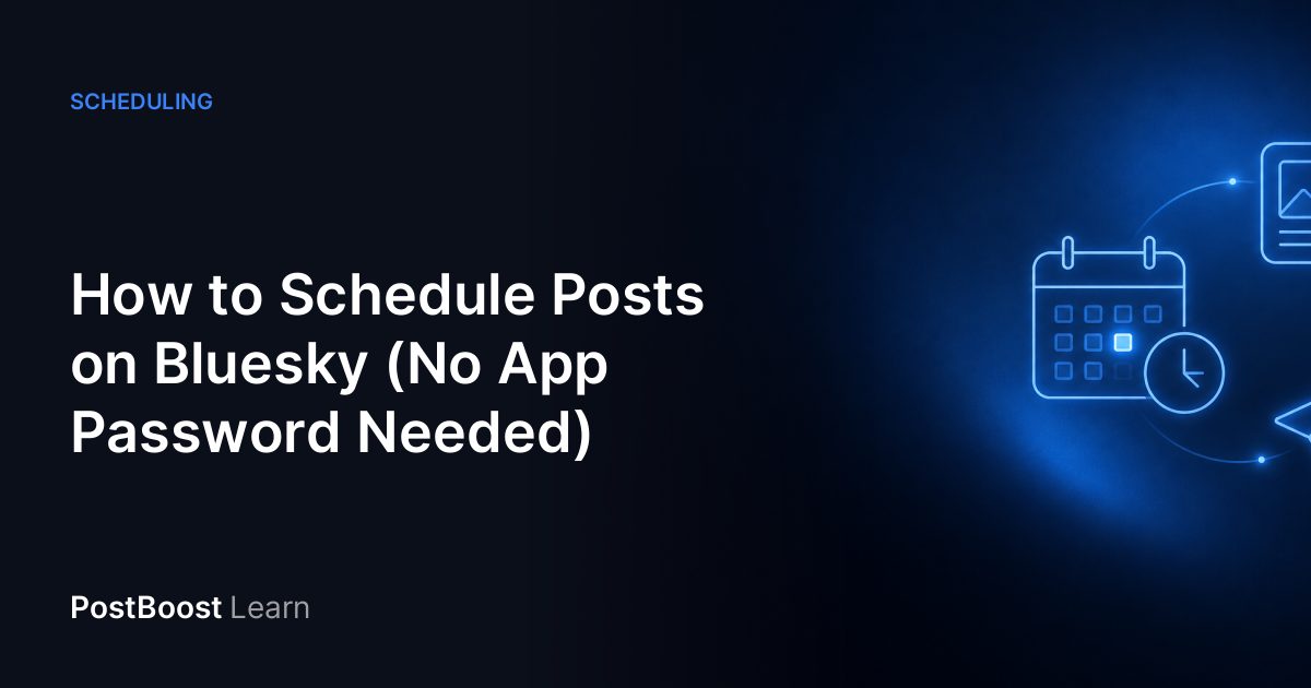 A Bluesky post card next to a calendar with one time slot highlighted and a clock icon